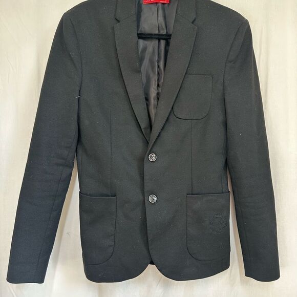 ZARA black two buttons embroidered pocket tailored slim fit blazer jacket S - Picture 6 of 14